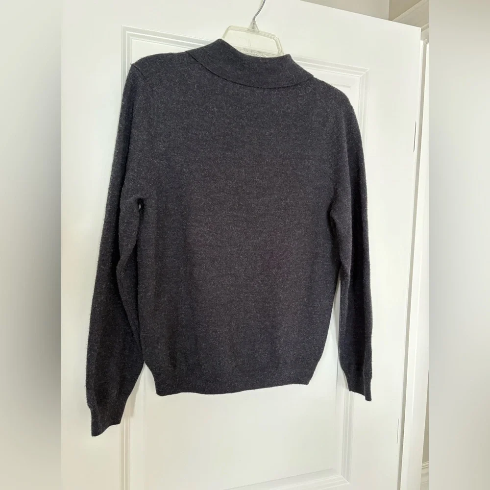 100% Merino Wool Collared Dark Gray Polo Sweater Charcoal Long Sleeve Men’s Sm